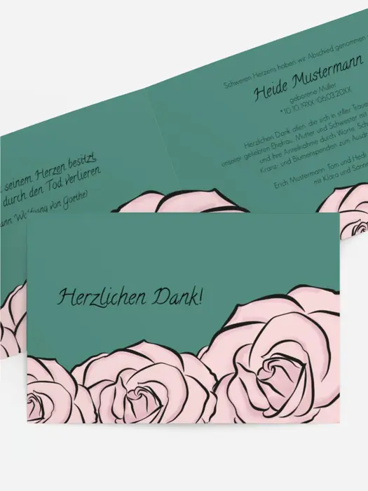 Trauerdanksagung Rosen quer Trauerdanksagung Rosen quer