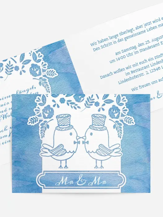 Hochzeitseinladung Vogelpaar Zylinder Hochzeitseinladung Vogelpaar Zylinder