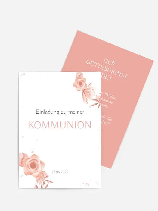 Einladungskarte Kommunion Rosa Rosen Einladungskarte Kommunion Rosa Rosen