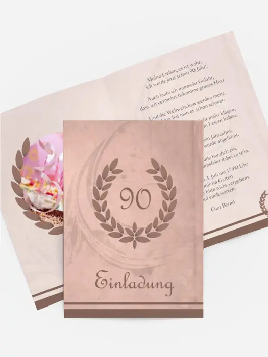 Einladungskarte Geburtstag Lorbeerkranz 90 Foto Einladungskarte Geburtstag Lorbeerkranz 90 Foto