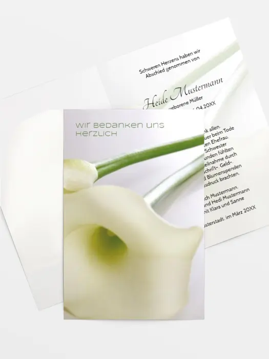 Trauerdanksagung Calla hoch Trauerdanksagung Calla hoch