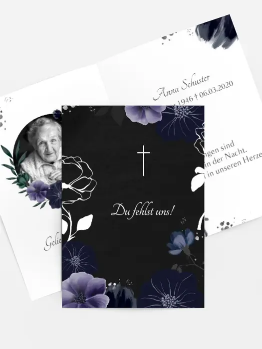 Sterbebildkarte Schwarze Blumennacht Sterbebildkarte Schwarze Blumennacht