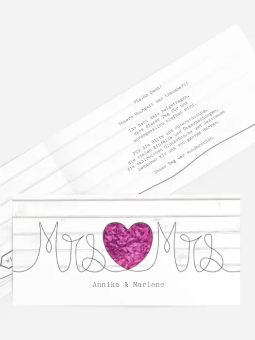 Dankeskarte Hochzeit "Mrs+Mrs" Dankeskarte Hochzeit "Mrs+Mrs"