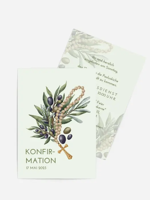 Einladungskarte Konfirmation Olivenzweige