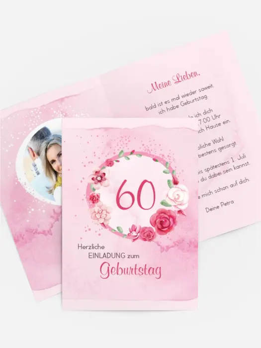Einladung zum 60. Geburtstag Aquarell Rosen Foto Einladung zum 60. Geburtstag Aquarell Rosen Foto