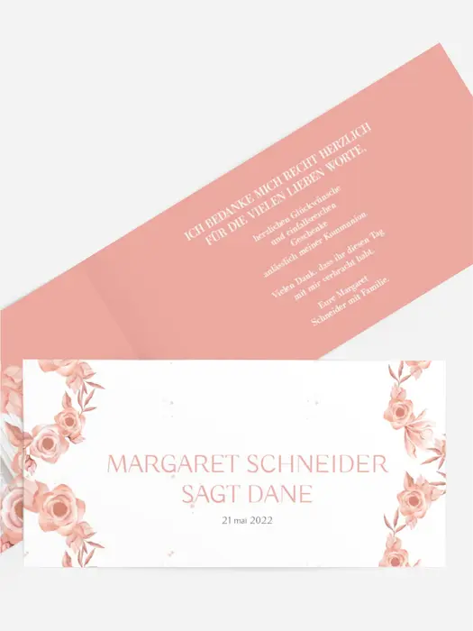 Dankeskarte Kommunion Rosa Rosen Dankeskarte Kommunion Rosa Rosen