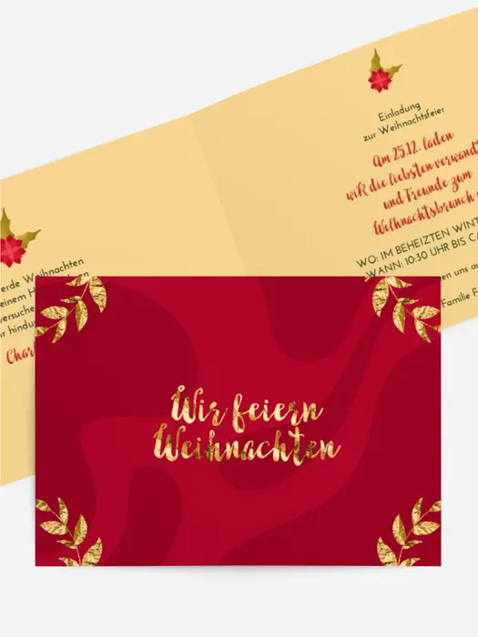 Einladung Weihnachten Goldene Blätter Einladung Weihnachten Goldene Blätter