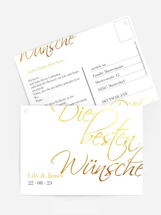 Ballonflugkarte Goldene Buchstaben