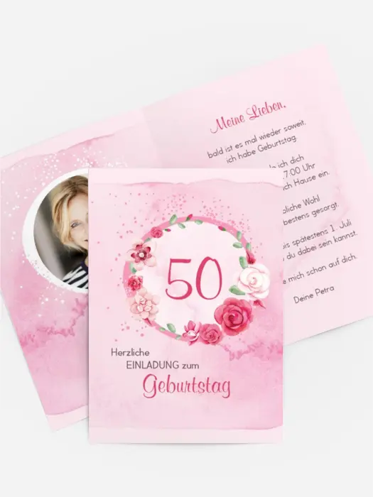 Einladung zum 50. Geburtstag Aquarell Rosen Foto Einladung zum 50. Geburtstag Aquarell Rosen Foto