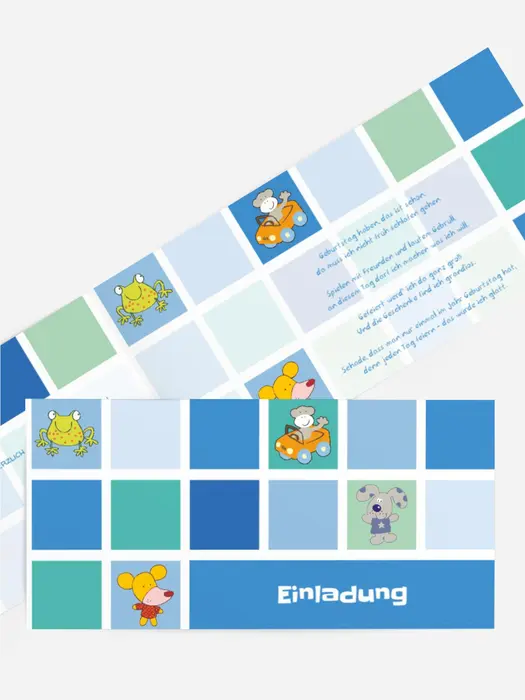 Einladungskarte Tierchen Würfel Einladungskarte Tierchen Würfel
