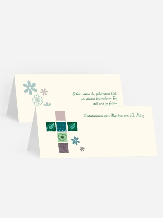 Tischkarte Kommunion Florales Kreuz Tischkarte Kommunion Florales Kreuz