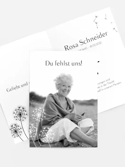 Sterbebildkarte Löwenzahnflug Sterbebildkarte Löwenzahnflug