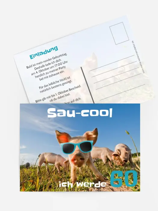 Einladungskarte zum 60. Geburtstag Sau-cool Einladungskarte zum 60. Geburtstag Sau-cool