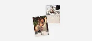 Monatskalender als Wandkalender mit hübschem Paar, Blütendekoration