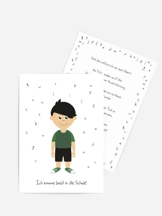 Karte zur Einschulung Junge grün Karte zur Einschulung Junge grün